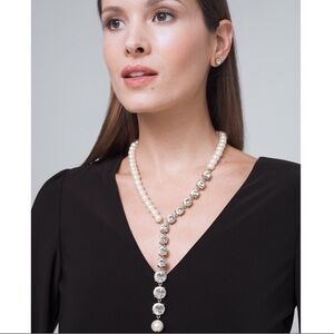 WHBM GLASS PEARL LARIAT NECKLACE